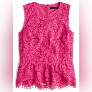 J.Crew Lace Peplum Top Pink Fuschia 0 XS